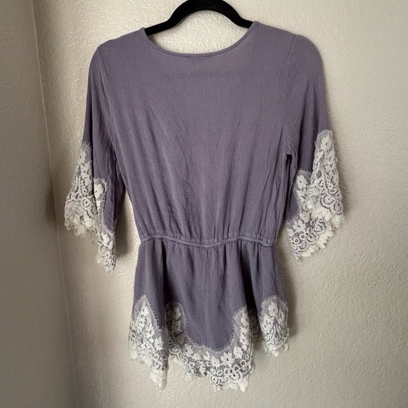Umgee Purple lace trim babydoll Small Romper - Picture 5 of 9